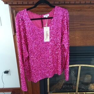 Chic Fuchsia Sequin Blouse by Cachet